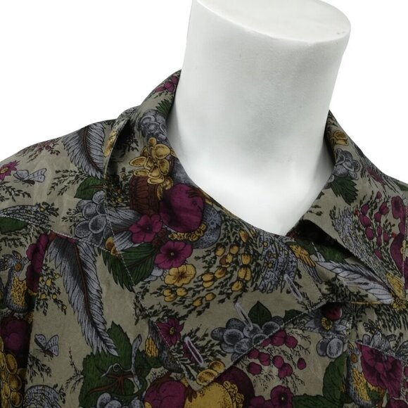Vintage 100% Silk Dark Floral Asymmetrical Collar Blouse Size 8 Michii Moon - Picture 3 of 10